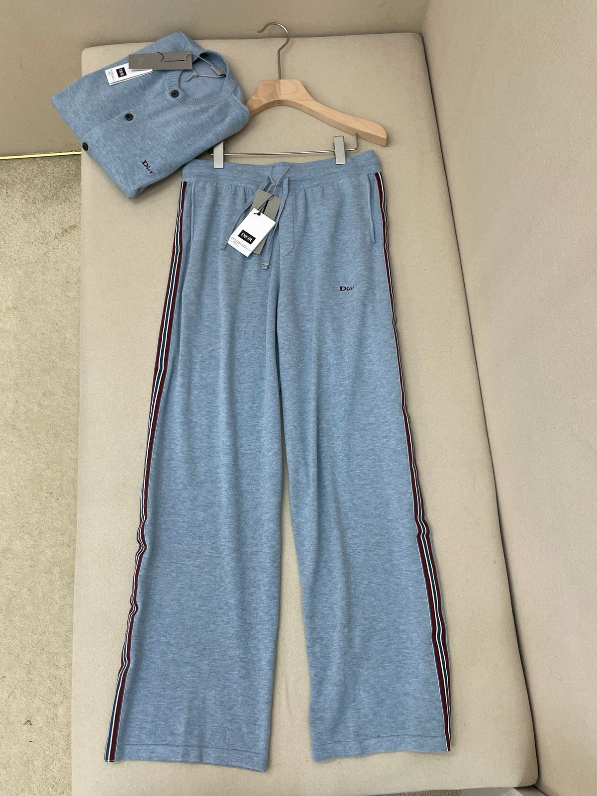 Blue Cotton Side Stripe Wide-Leg - Men's