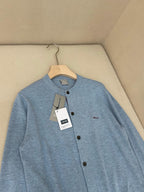 Blue Wool Plain Cardigan - Men's
