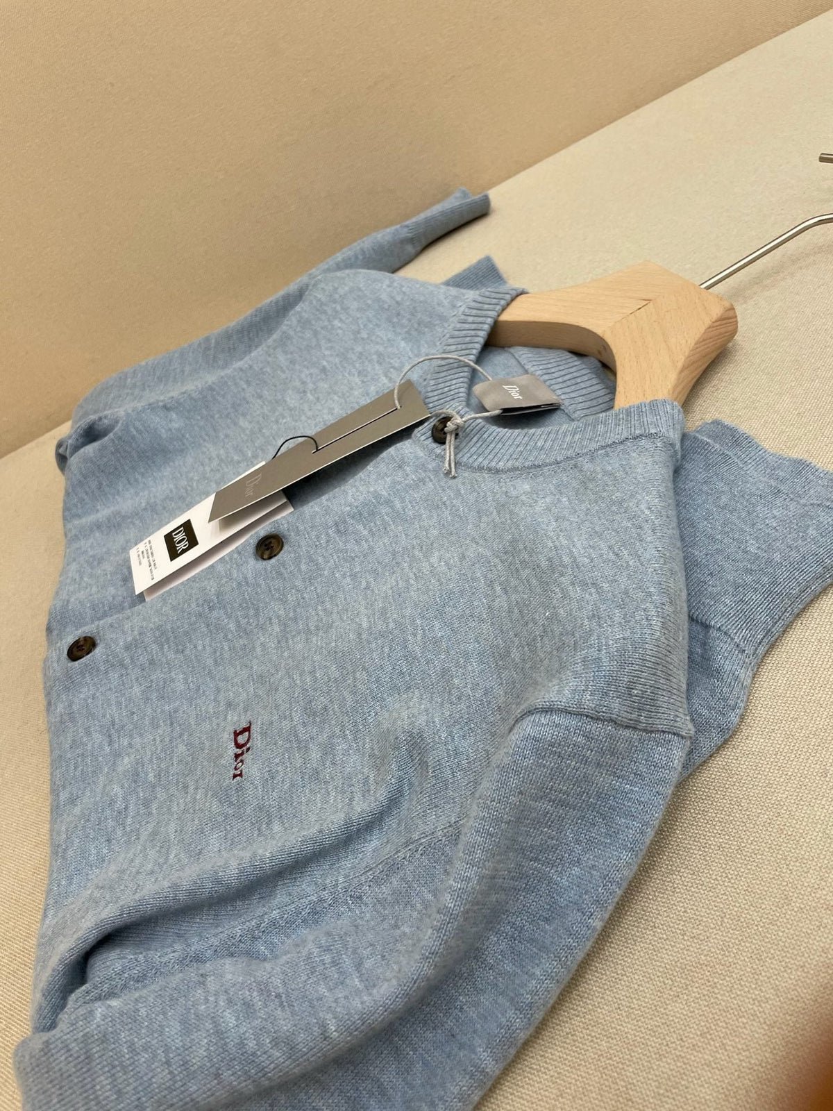 Blue Wool Plain Cardigan - Men's
