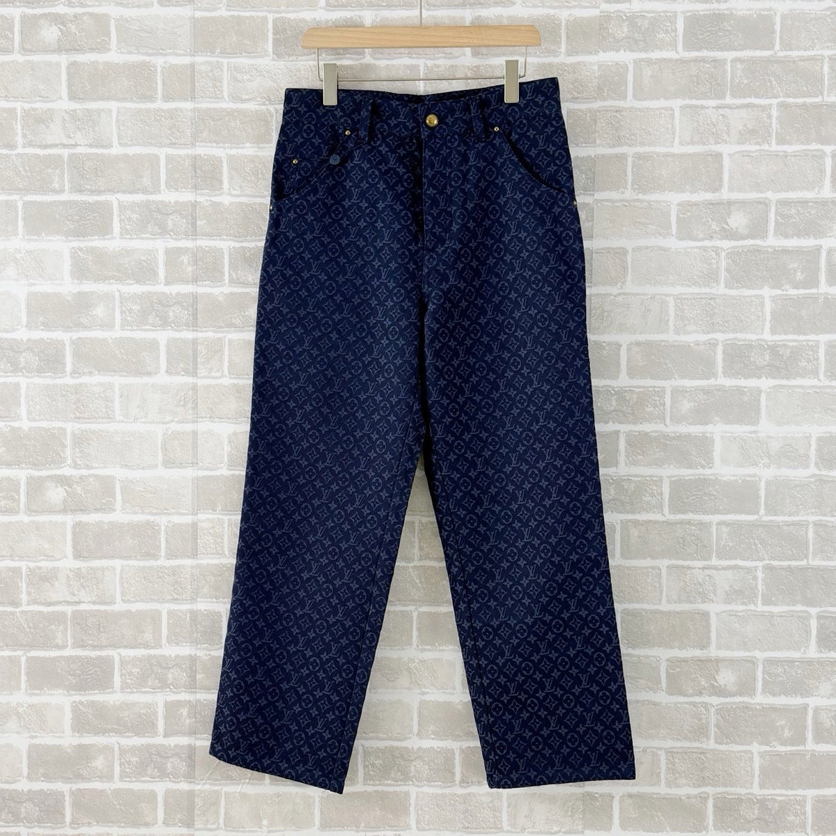 Navy Denim Monogram Straight - Men's