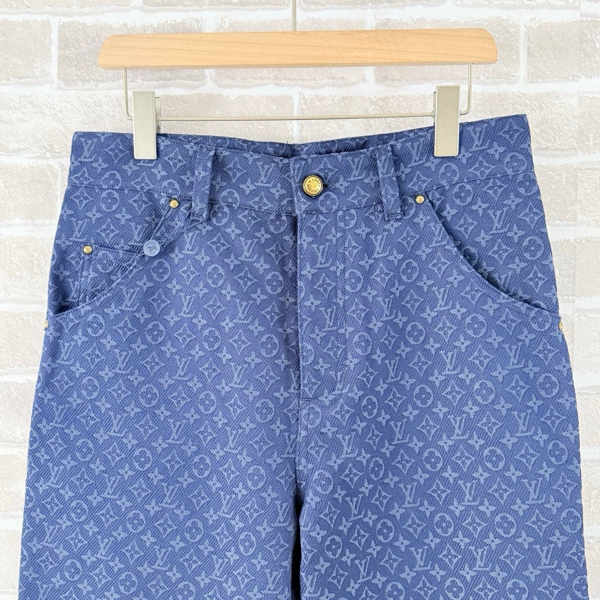 Navy Denim Monogram Straight - Men's