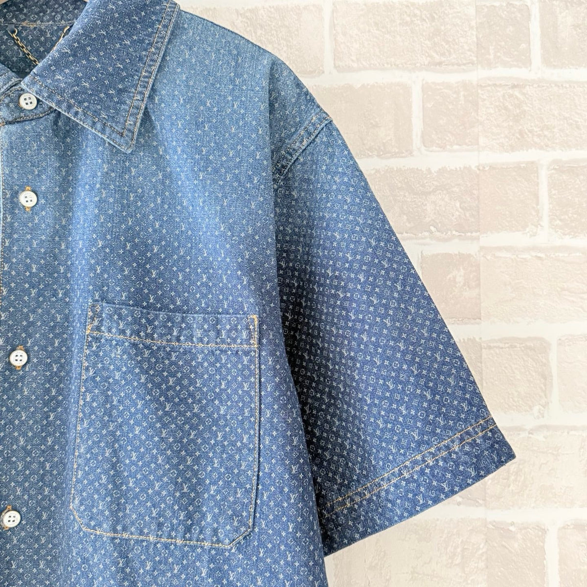 Blue Denim Monogram Short-Sleeve - Men's