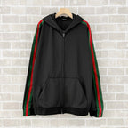 Black Cotton Striped Sleeve Zip-Through - Men's