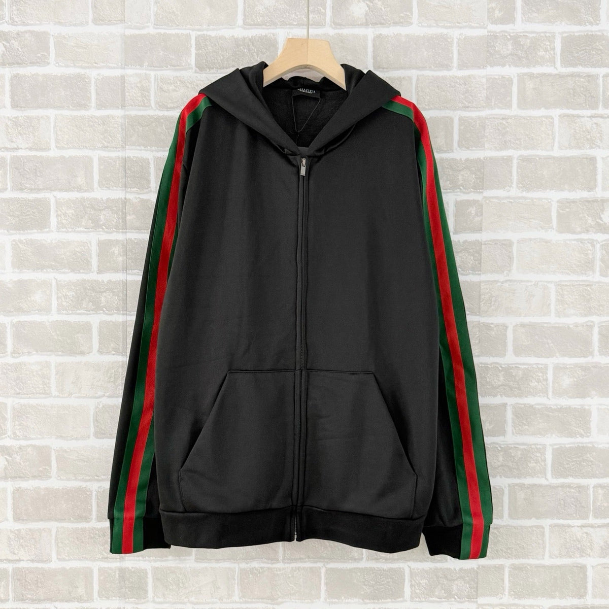 Black Cotton Striped Sleeve Zip-Through - Men's