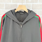 Black Cotton Striped Sleeve Zip-Through - Men's