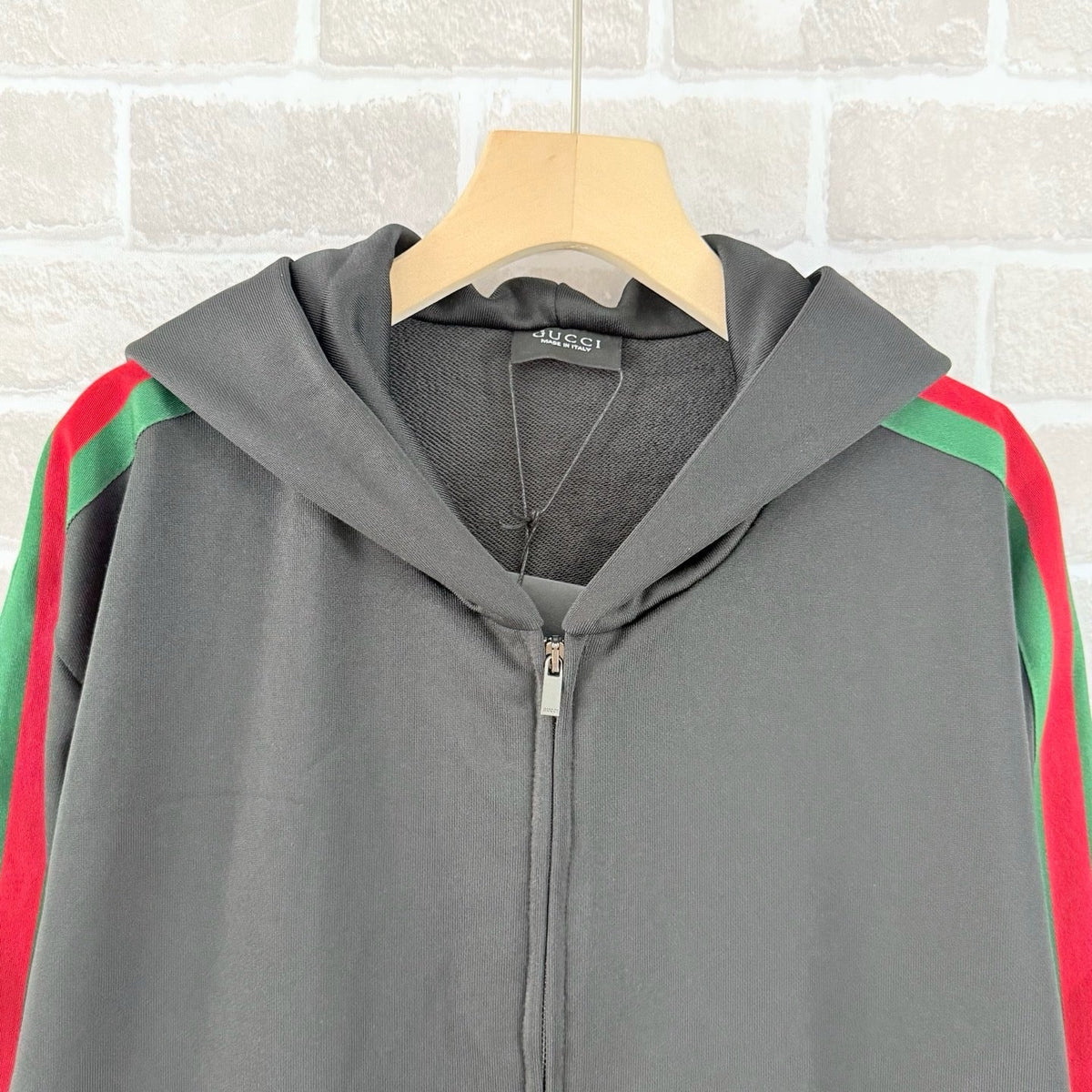 Black Cotton Striped Sleeve Zip-Through - Men's