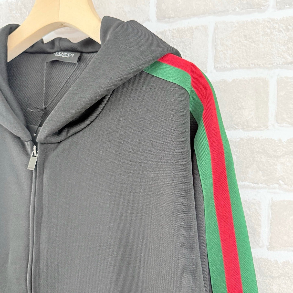 Black Cotton Striped Sleeve Zip-Through - Men's