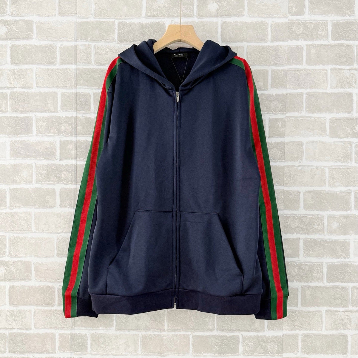 Black Cotton Striped Sleeve Zip-Through - Men's