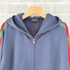 Black Cotton Striped Sleeve Zip-Through - Men's
