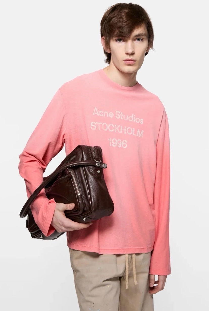 Pink Cotton Tonal Text Long-Sleeve - Men's