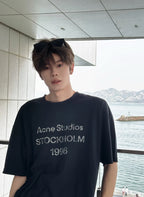 Black Cotton Text Print Short-Sleeve - Men's