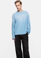 Blue Cotton Text Print Long-Sleeve - Men's