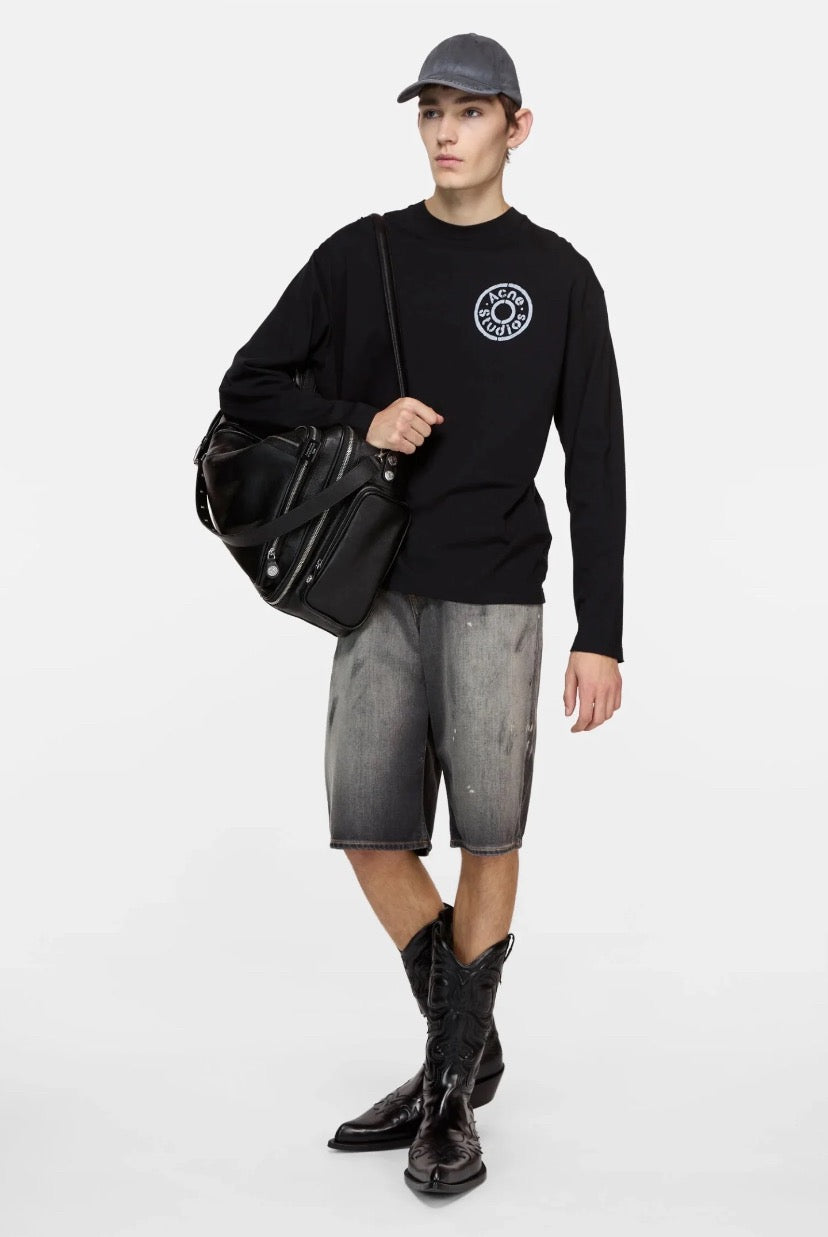 Black Cotton Motif Long-Sleeve - Men's