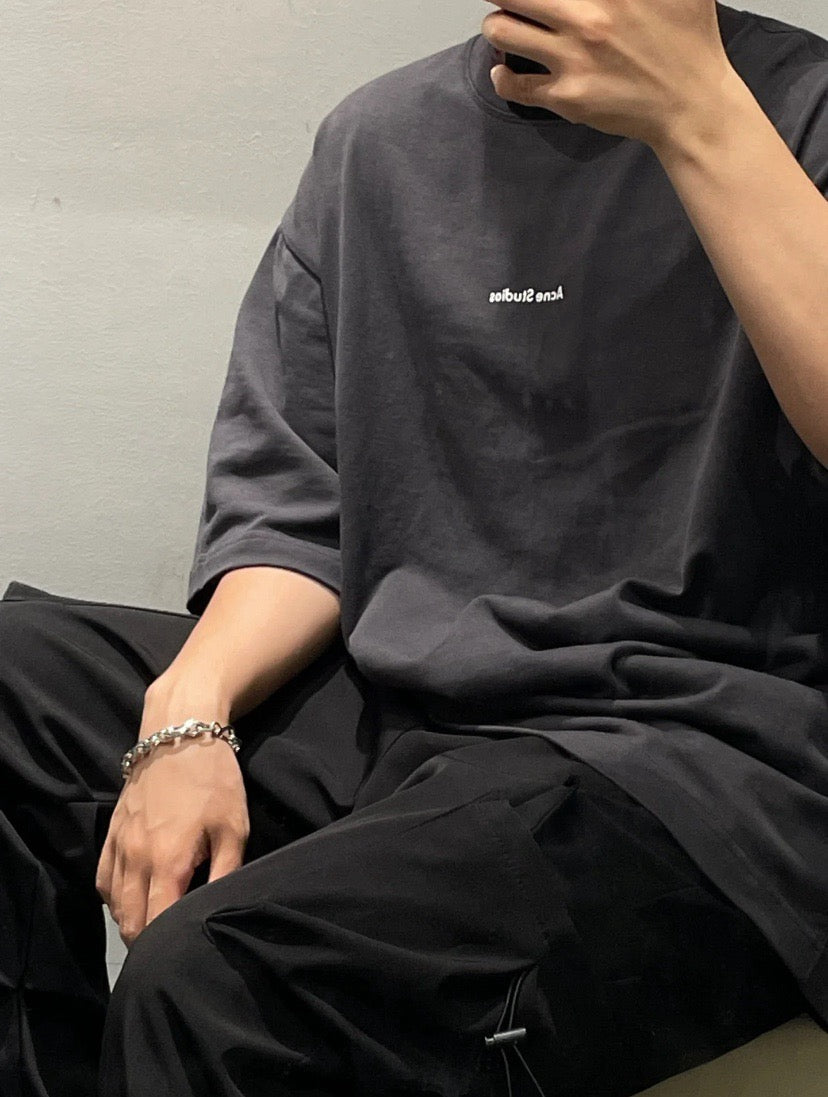 Grey Cotton Plain Short-Sleeve - Men's
