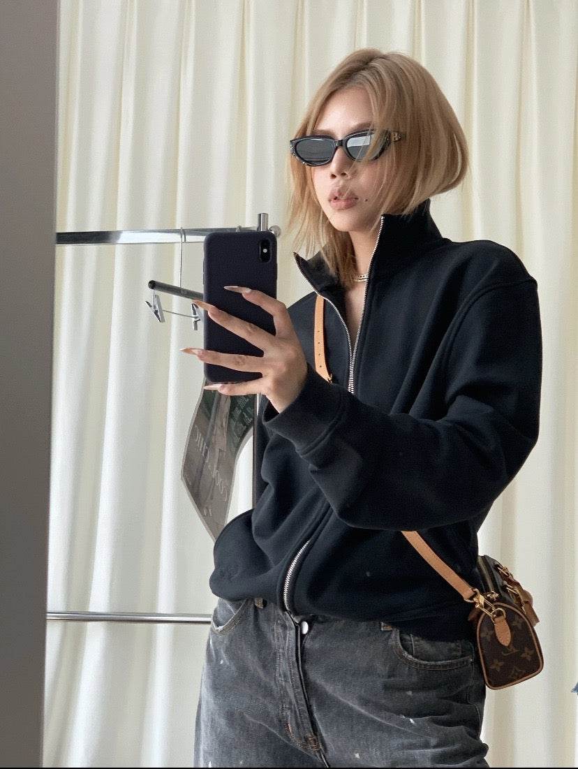 Black Wool Plain Bomber - Men's