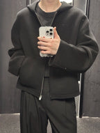 Black Cotton Cropped Zip-Through - Men's