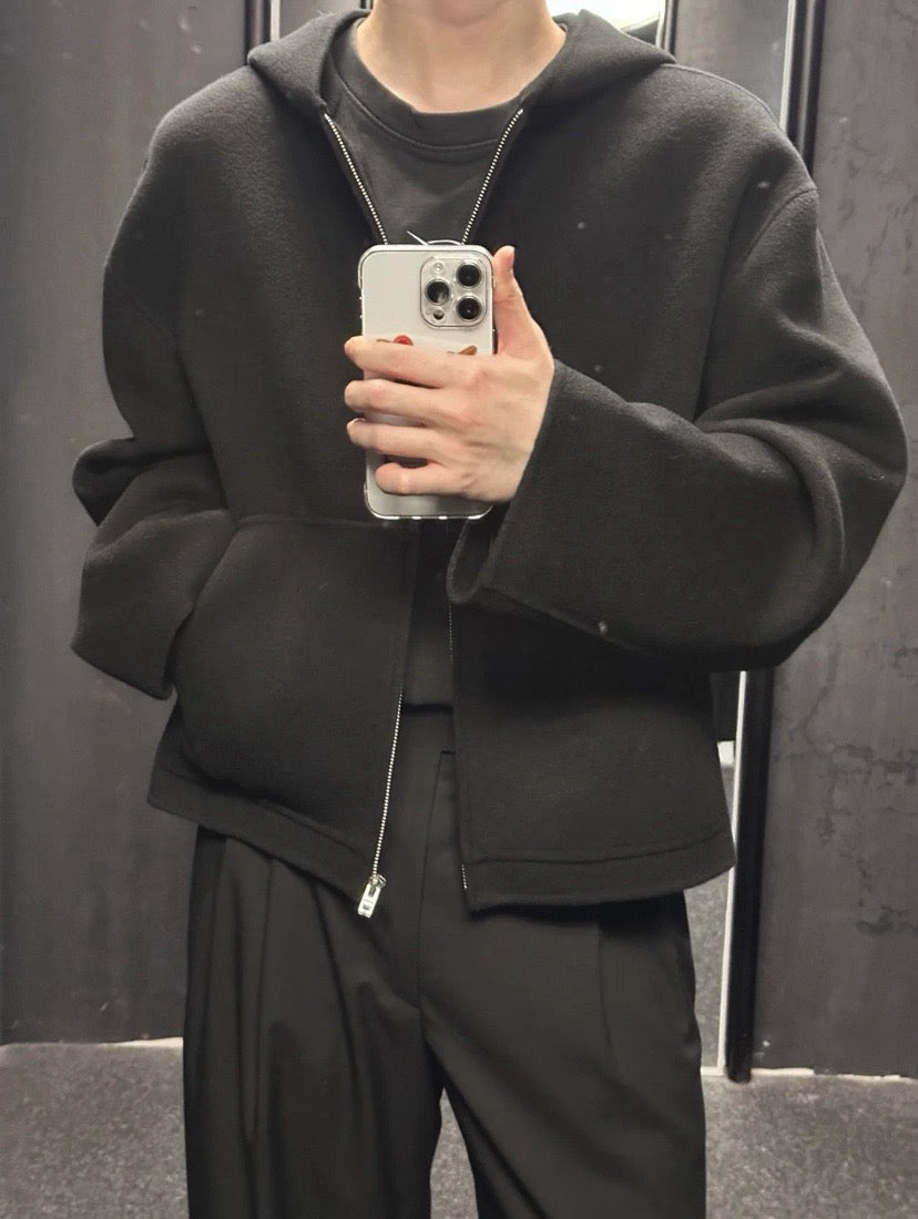 Black Cotton Cropped Zip-Through - Men's