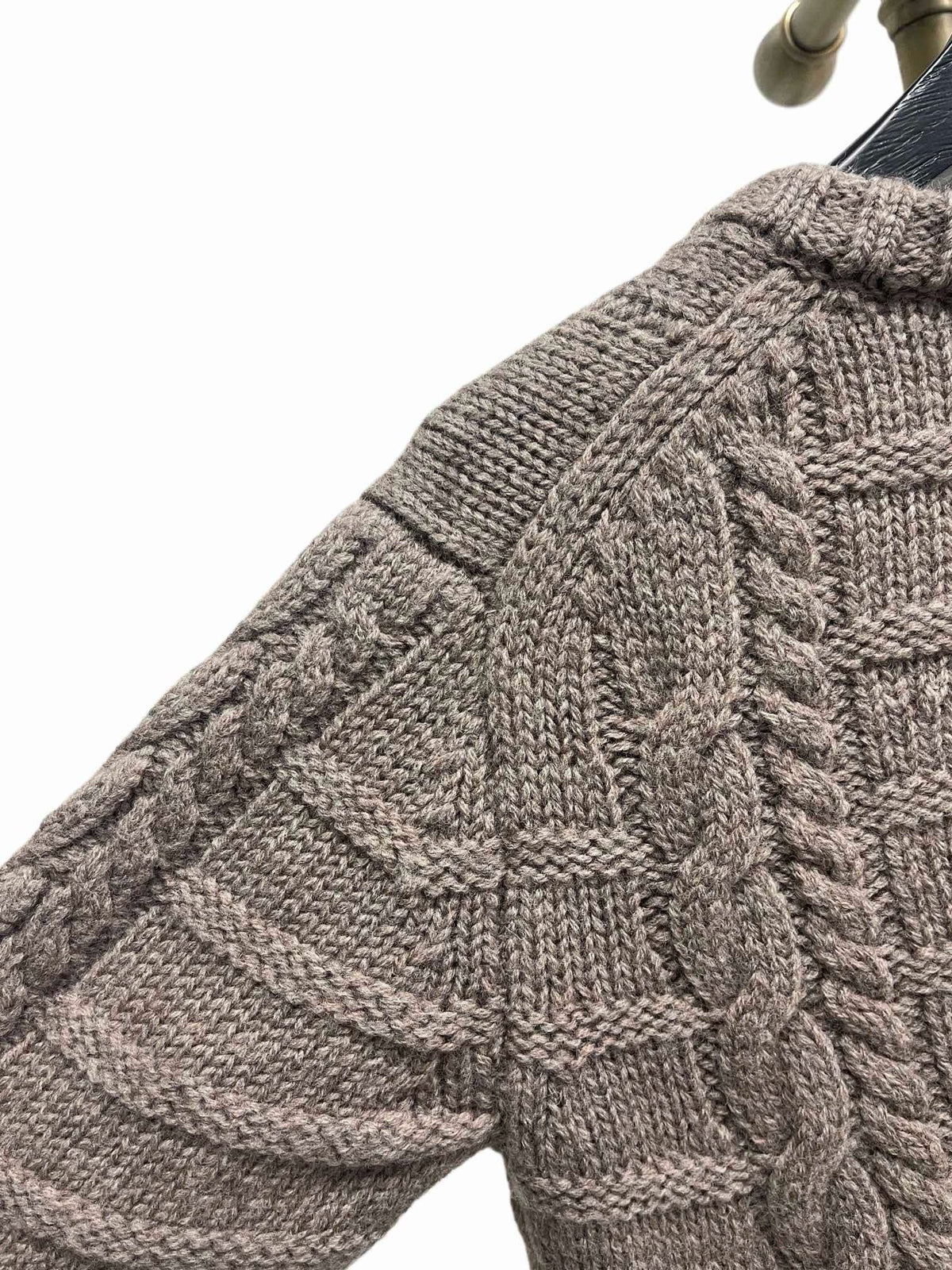 Brown Wool Cable Cardigan - Men's