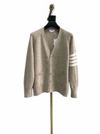 Beige Wool Bar Stripe Cardigan - Men's