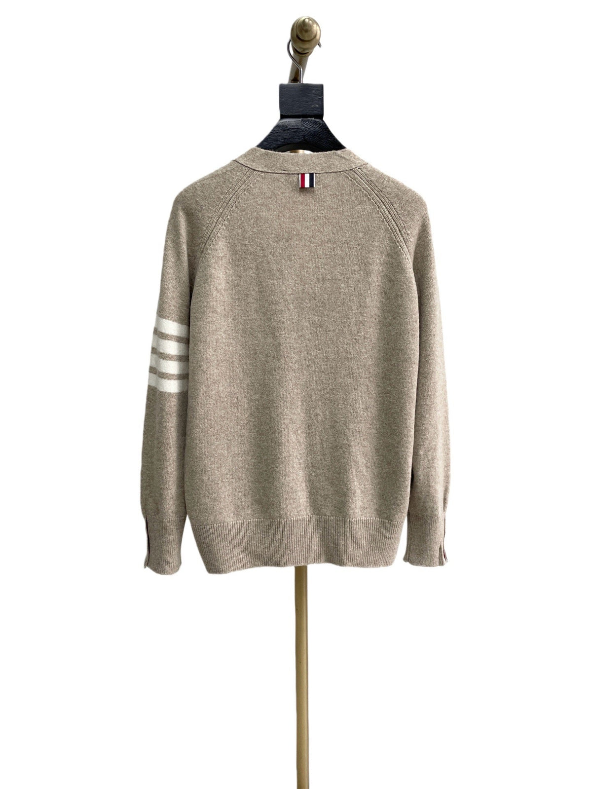 Beige Wool Bar Stripe Cardigan - Men's