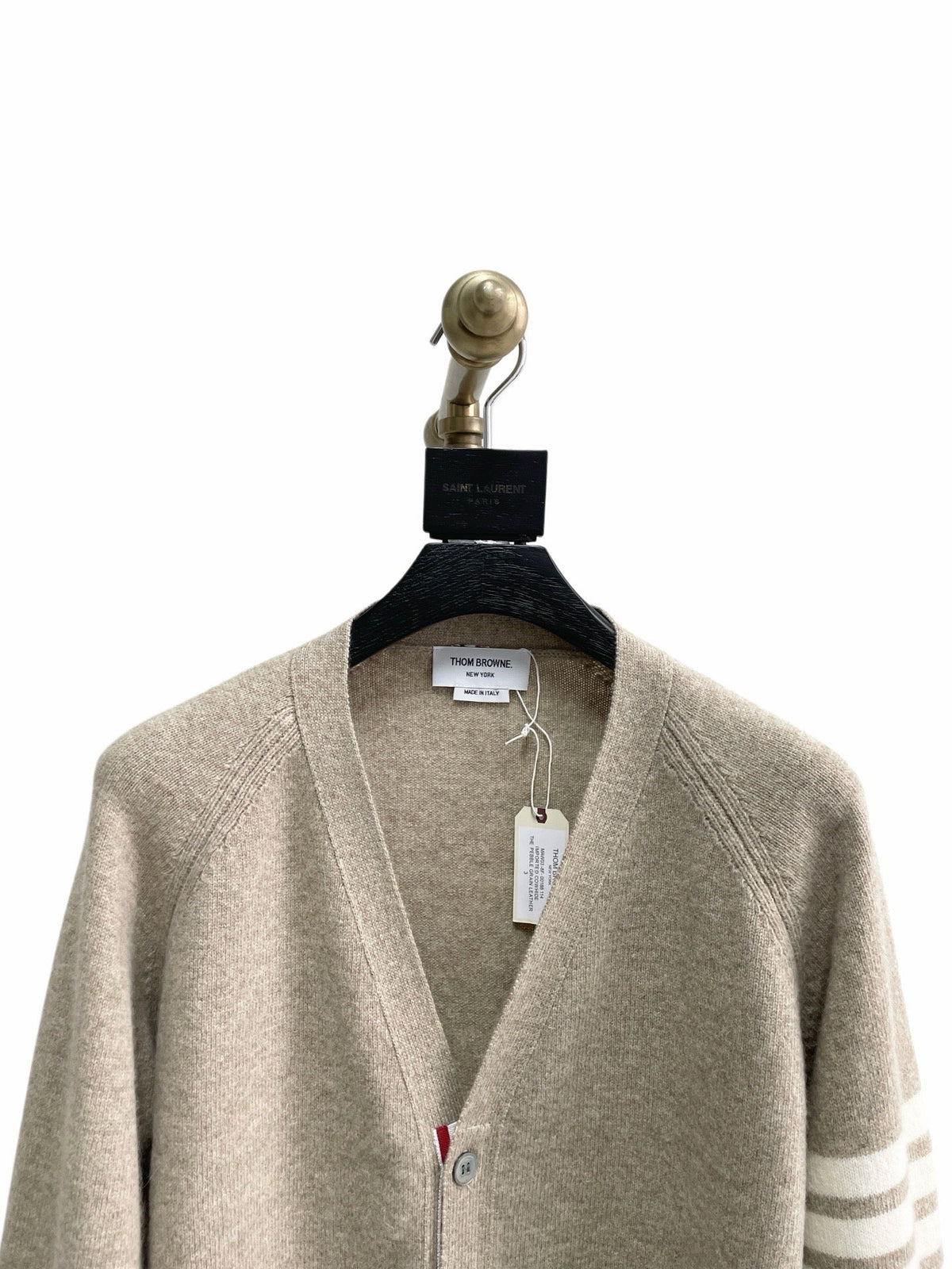 Beige Wool Bar Stripe Cardigan - Men's