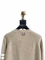 Beige Wool Bar Stripe Cardigan - Men's