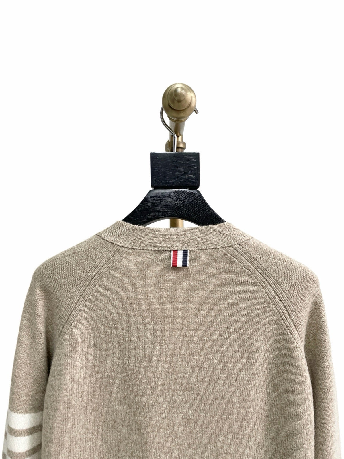 Beige Wool Bar Stripe Cardigan - Men's