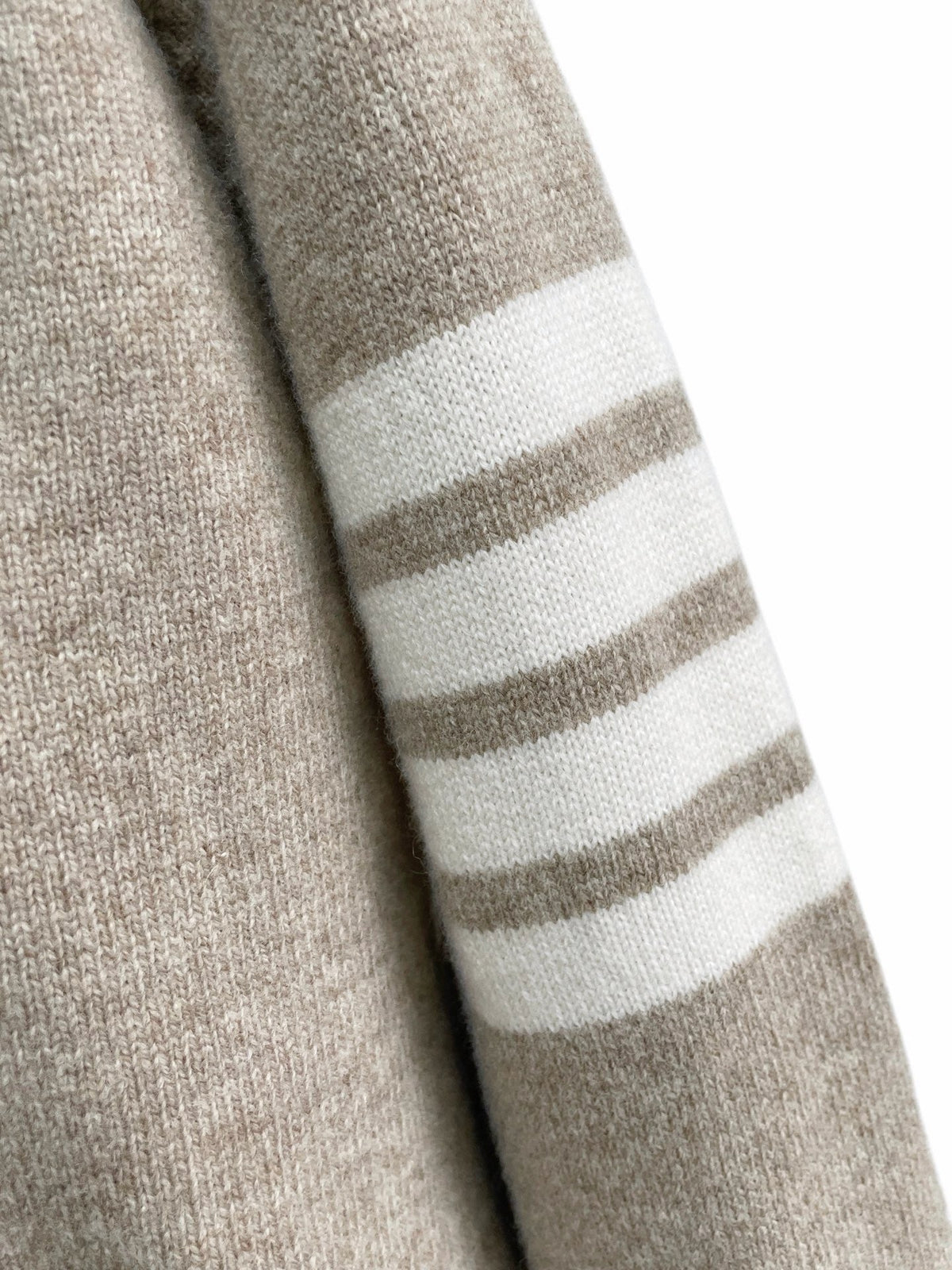 Beige Wool Bar Stripe Cardigan - Men's