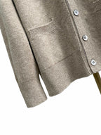 Beige Wool Bar Stripe Cardigan - Men's