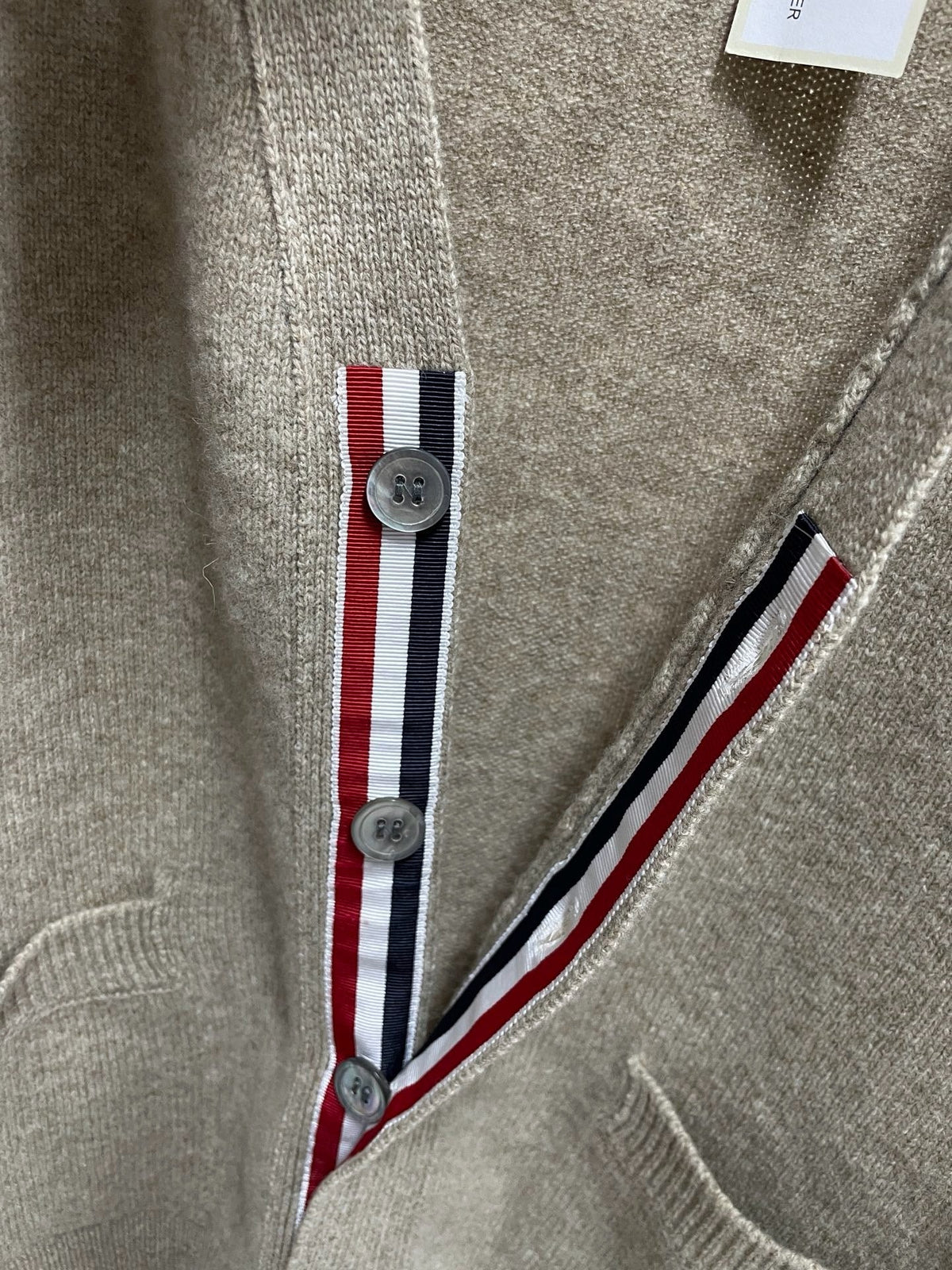 Beige Wool Bar Stripe Cardigan - Men's
