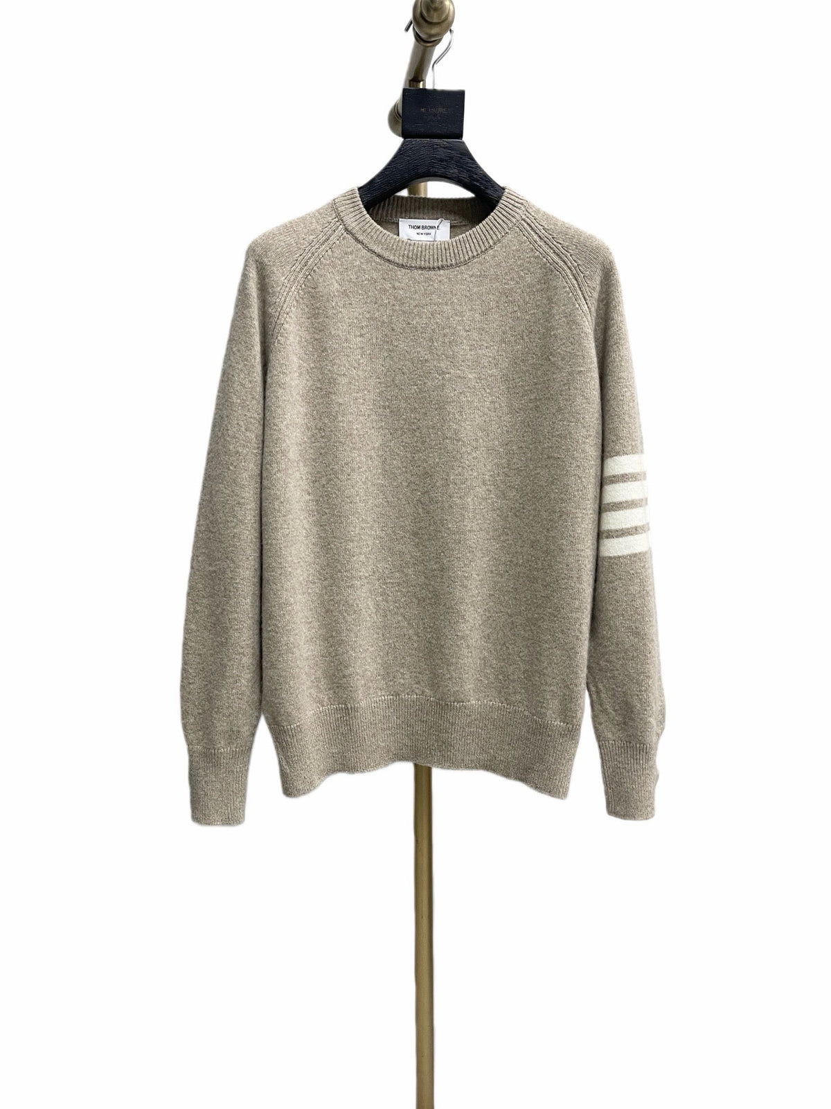 Beige Wool Plain Crewneck - Men's