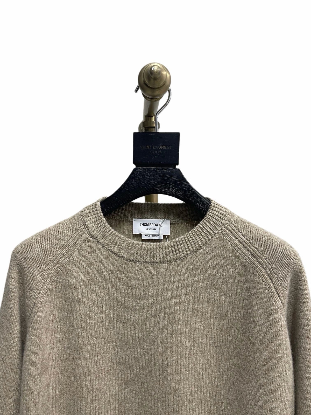 Beige Wool Plain Crewneck - Men's