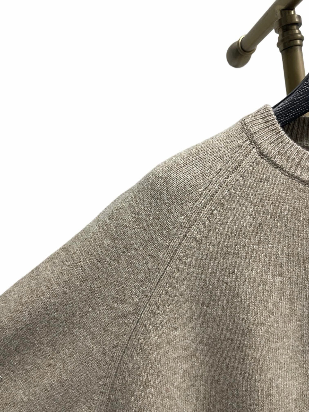 Beige Wool Plain Crewneck - Men's