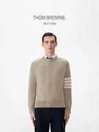 Beige Wool Plain Crewneck - Men's