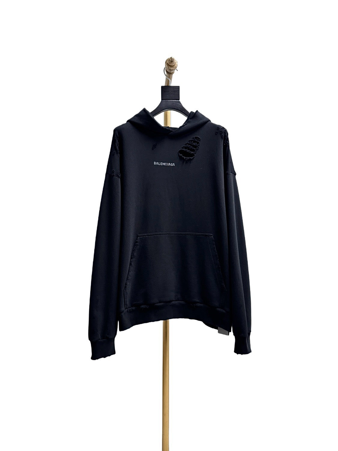Black Cotton Distressed Pullover - Men's