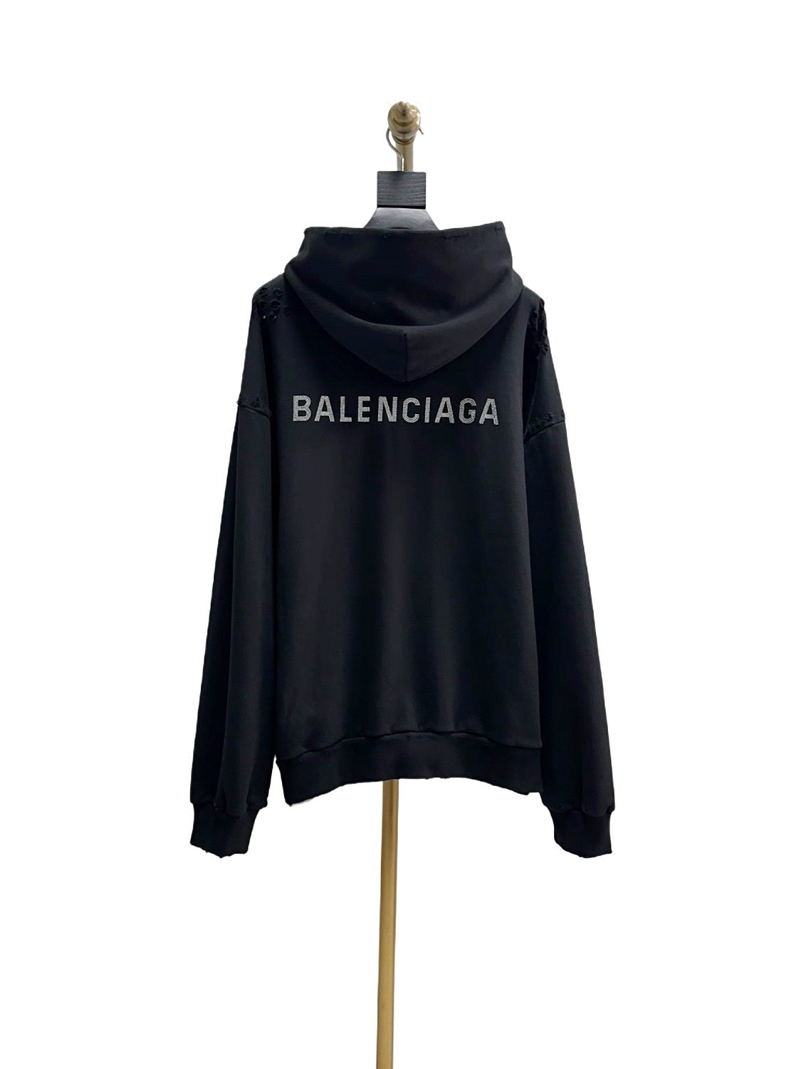 Black Cotton Distressed Pullover - Men's