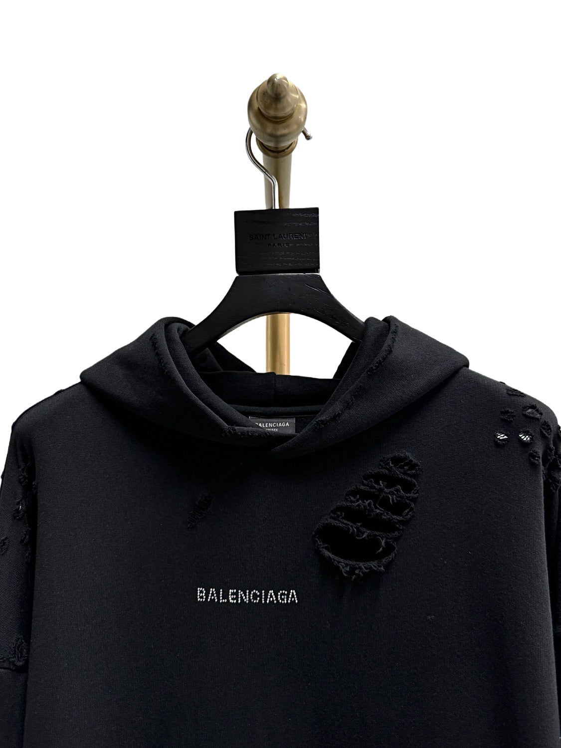 Black Cotton Distressed Pullover - Men's