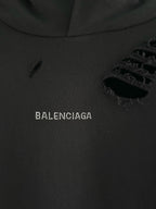 Black Cotton Distressed Pullover - Men's