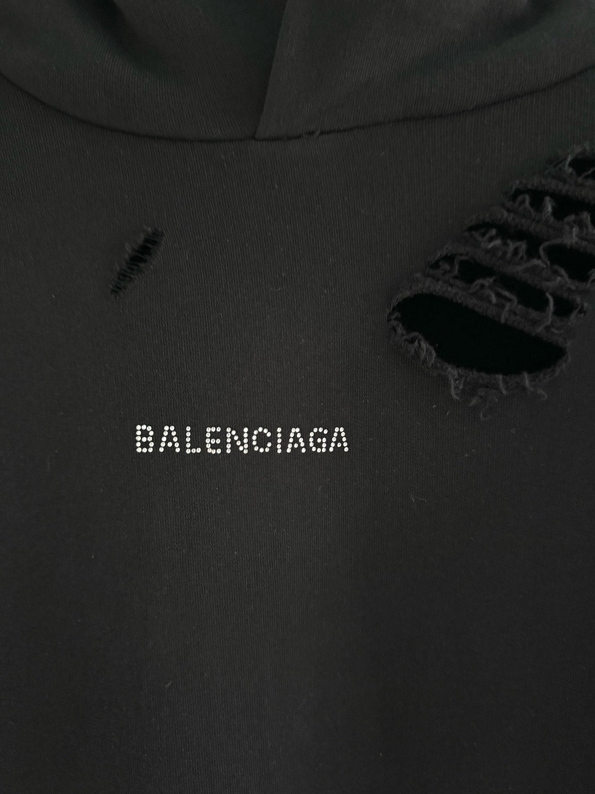 Black Cotton Distressed Pullover - Men's
