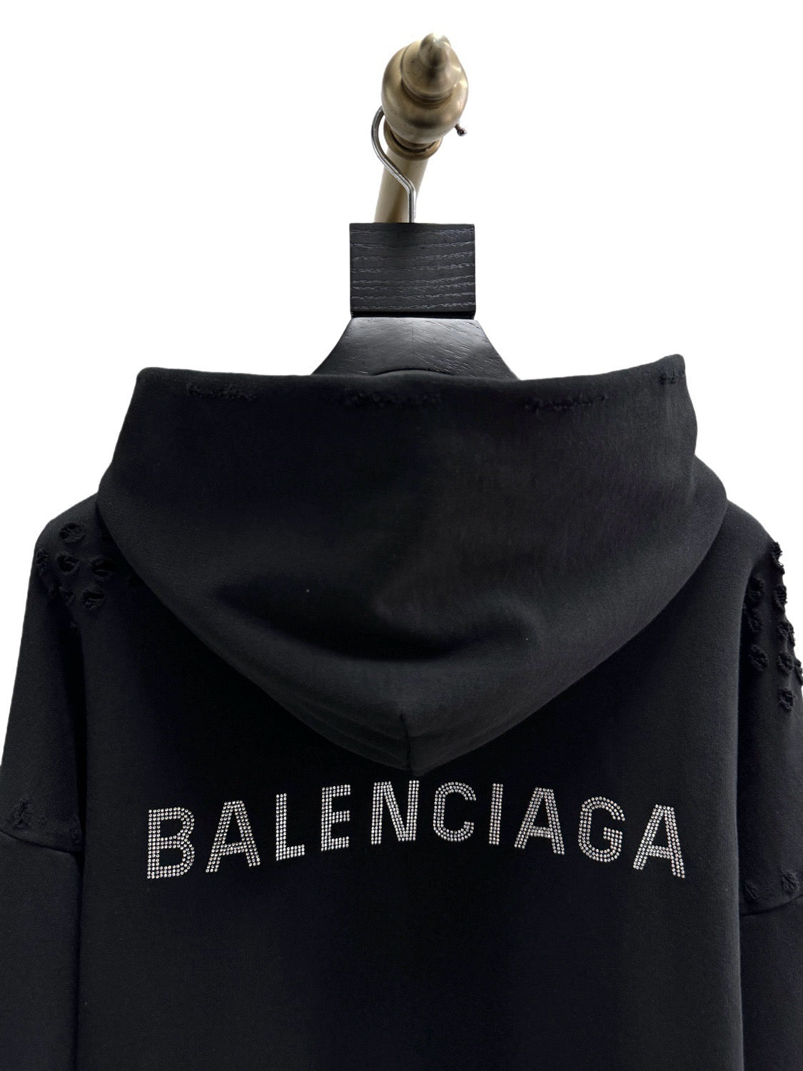 Black Cotton Distressed Pullover - Men's