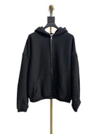 Black Cotton Plain Zip-Through - Men's