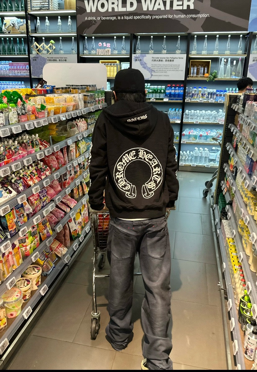 Black Cotton Sleeve Graphic Zip-Through - Men's