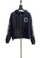 Black Cotton Sleeve Print Zip-Through - Men's