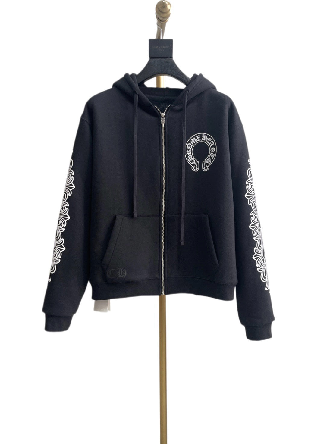 Black Cotton Sleeve Print Zip-Through - Men's