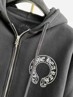 Black Cotton Sleeve Print Zip-Through - Men's