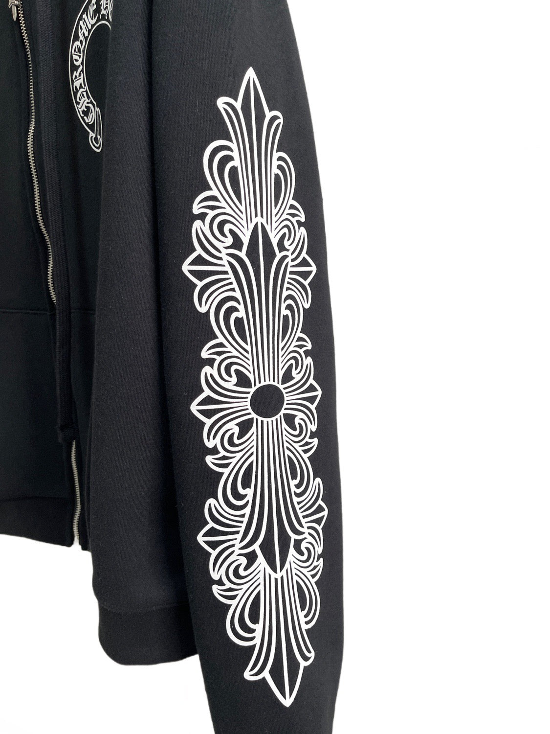Black Cotton Sleeve Print Zip-Through - Men's