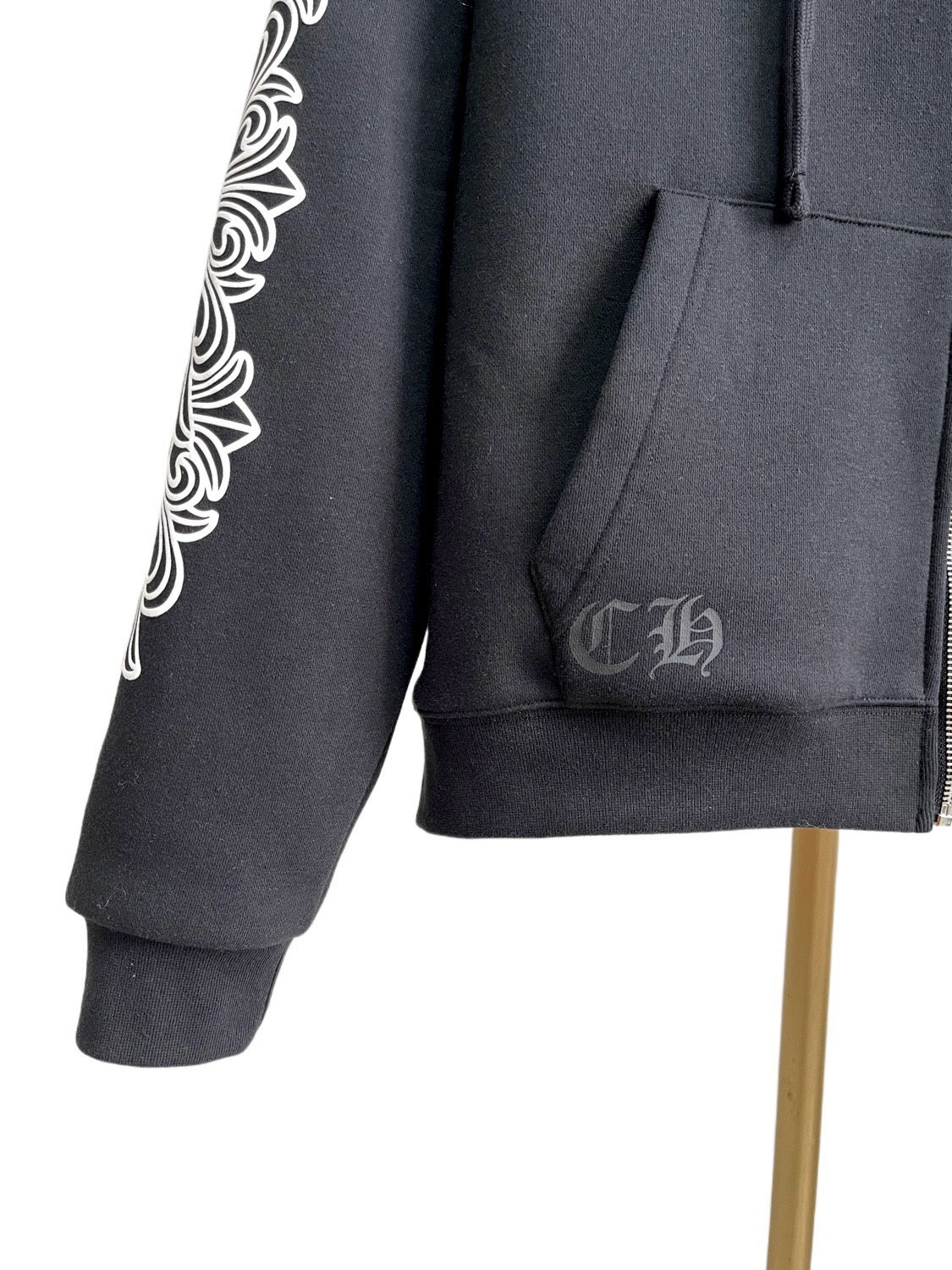 Black Cotton Sleeve Print Zip-Through - Men's