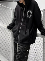 Black Cotton Sleeve Print Zip-Through - Men's