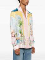 Pink Scenic Print Silk Shirt - Men's