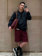 Black Cotton Tonal Print Crewneck - Men's
